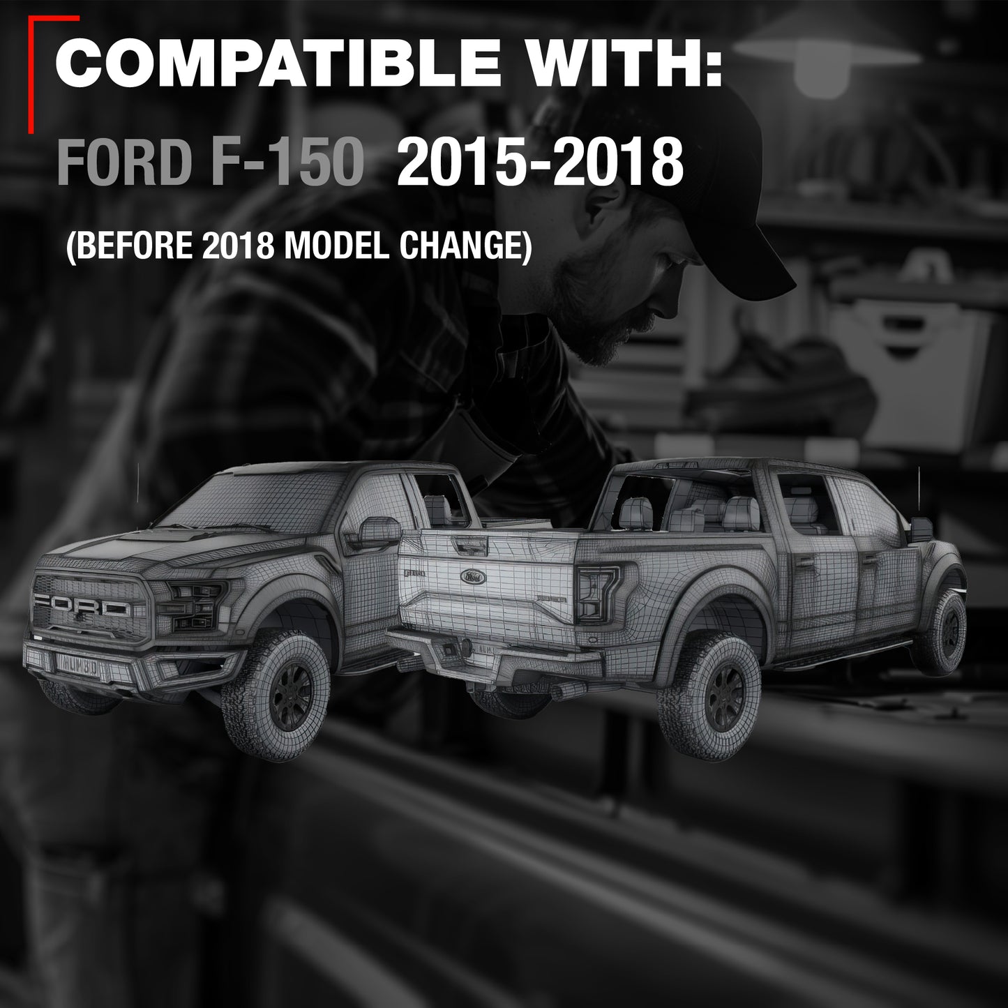 T1A Tailgate Handle Latch Replacement, Upgraded Metal - Compatible with 2015-2018 Ford F-150 (Before Model Change) - Tailgate Assembly, All Chrome w/Camera Hole - OEM FL3Z-9943400-AA-ACHMT, 97695