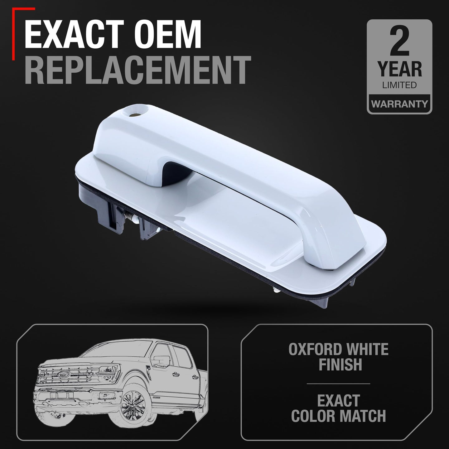 T1A Exterior Front Driver Door Handle Replacement - Compatible with 2015-2022 Ford F-150 - Oxford White, with Keypad Hole - Plastic - OEM FL3Z1522405HAPTMYZ - Front Driver Door Handle