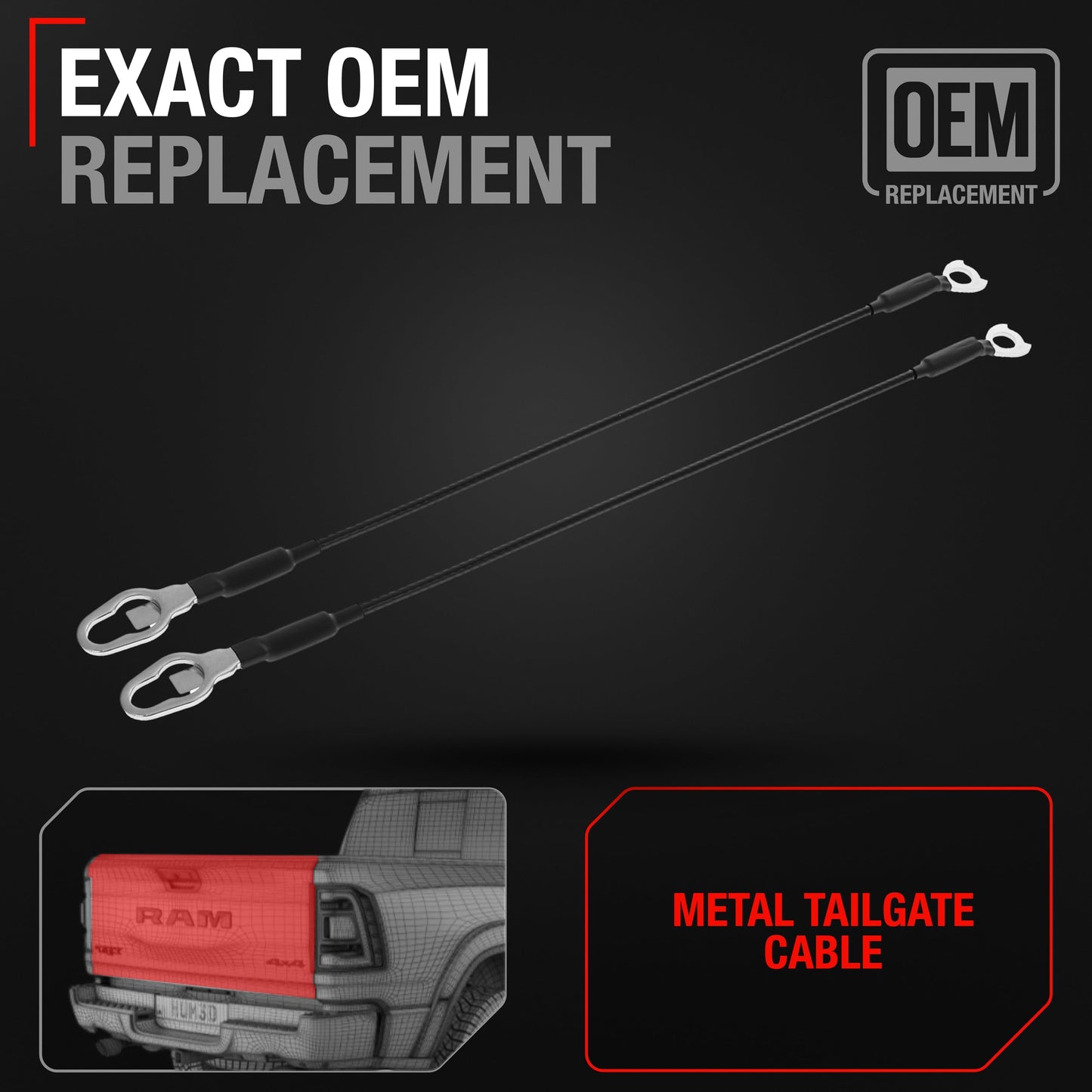Dodge Ram Tailgate Cable Set - Rear Left & Right, 21-1/4" Metal Support Straps for 1500 2500 3500