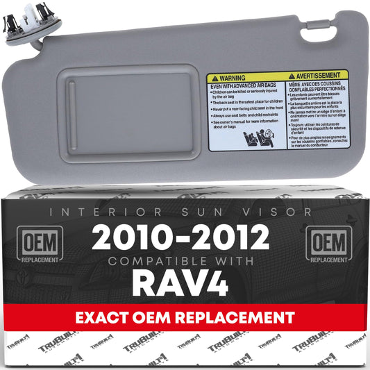 Sun Visor Replacement Set, Left & Right - Compatible with 2006-2013 Toyota RAV4 - Automotive Sun Protection Visor, Vehicle Interior Shade - Gray, with Mirror - OEM 74320-42502-B2, 74310-42511-B2 - Gray,Driver & Passenger