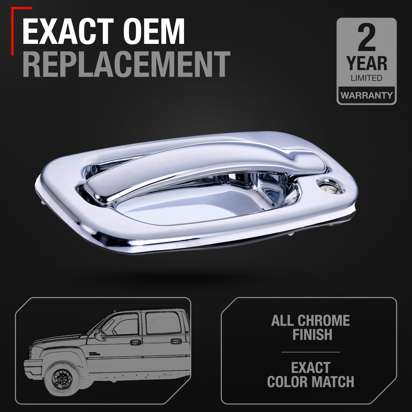 Chevrolet Silverado GMC Sierra Cadillac Escalade Exterior Front Left Door Handle - in All Chrome - Front Driver Side