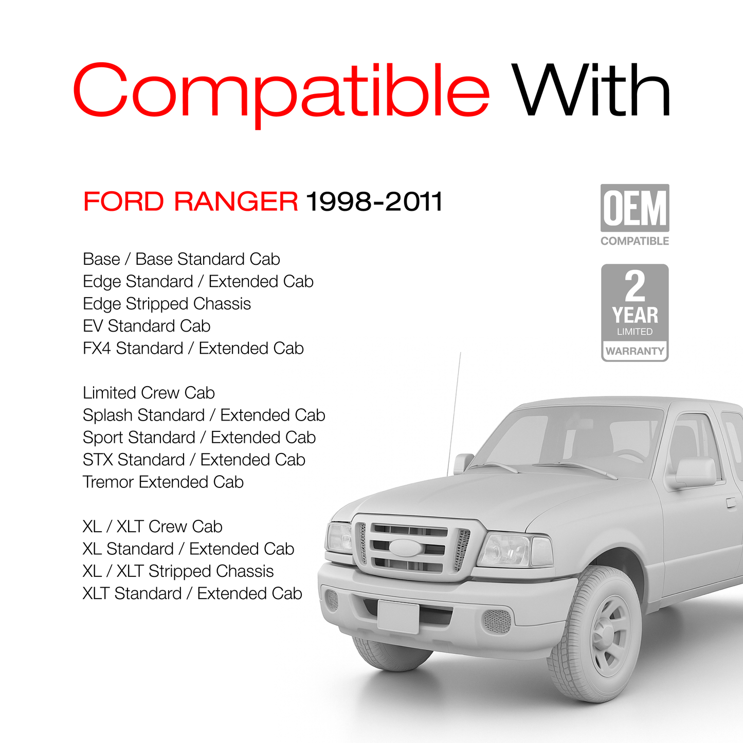 1998-2011 Ford Ranger Tailgate Handle - Textured Black - Plastic Tailgate Handle
