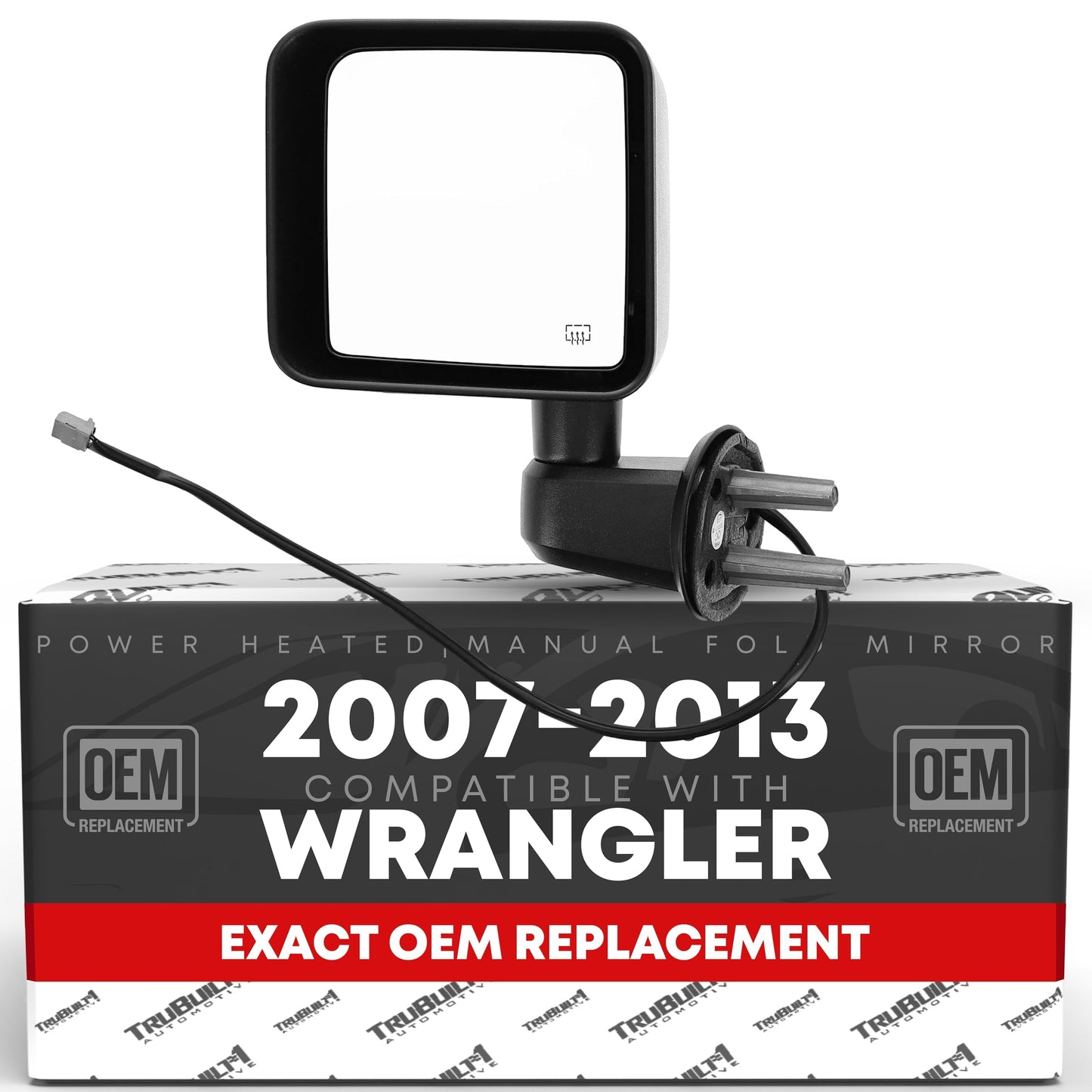 Driver Side Mirror Replacement - Compatible with 2007-2013 Jeep Wrangler - Heated, Powered Adjustment, Manual Folding, Flat Glass - Textured Black Cover, 6H5P - OEM 5182175AA, 5182175AB, CH1320319 - Driver Side Mirror