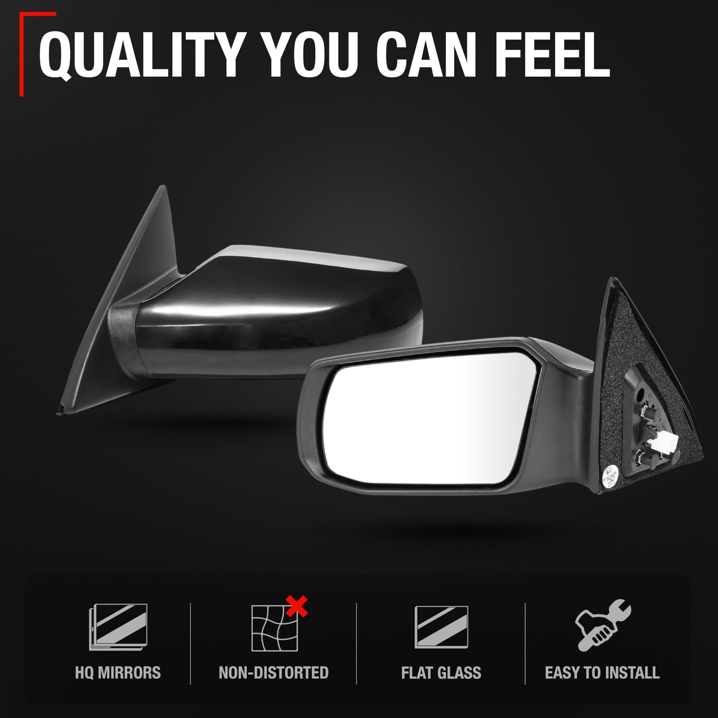 2007-2012 Nissan Altima Sedan Driver Side Mirror Replacement Powered Adjustment Non-Foldable Flat Glass Smooth Black - Driver Side Mirror
