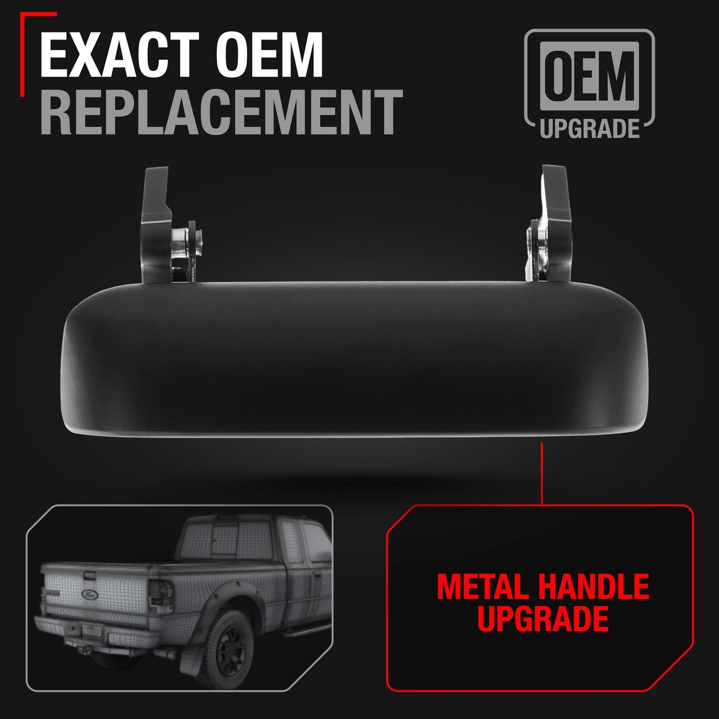 1998-2011 Ford Ranger Tailgate Handle Latch Upgraded Metal Smooth Black - Smooth Tailgate Handle