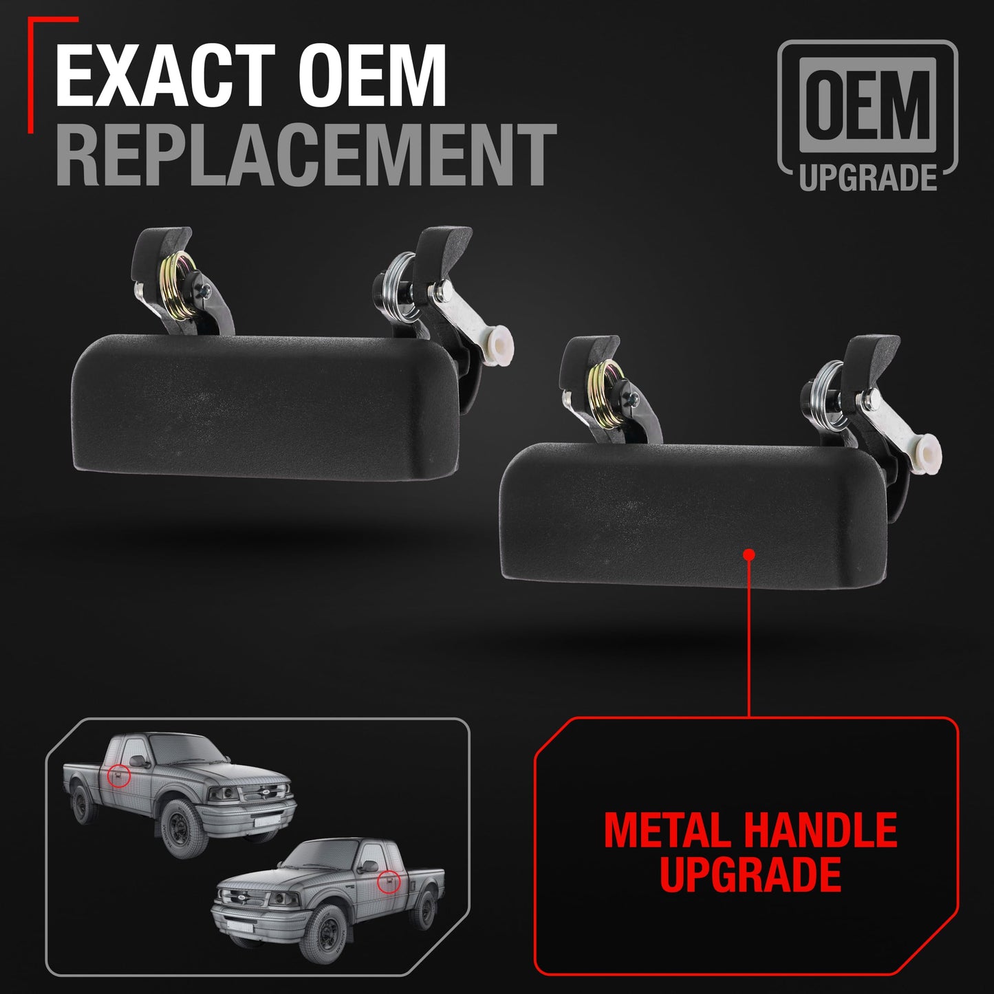 Ford Ranger Exterior Door Handles, Front Driver & Passenger - Textured Black, Upgraded Metal - Front Left + Right - Metal