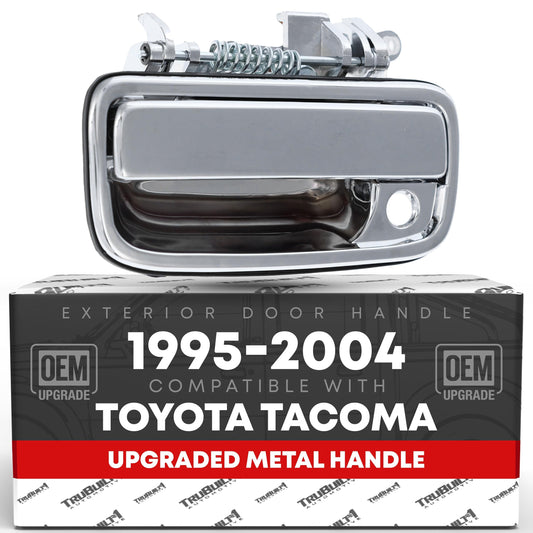 Exterior Front Driver Door Handle Replacement, Upgraded Metal & Plastic Housing - Compatible with 1995-2004 Toyota Tacoma - All Chrome w/Keyhole - OEM 69220-35020 - Front Driver Side Handle