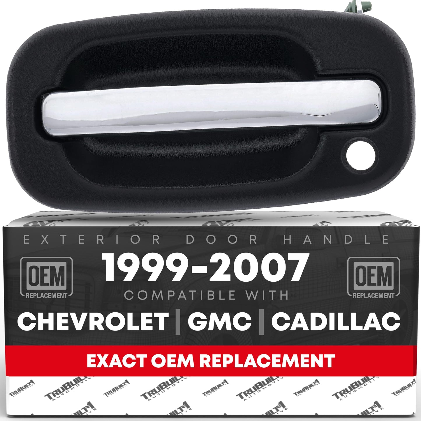 Exterior Front Driver Door Handle - Compatible with 1999-2007 Chevrolet Avalanche Silverado Suburban Tahoe; GMC Sierra Yukon; Cadillac Escalade - Chrome and Black - OEM 15745149, 15034985, 80550 - Front Left Door Handle