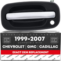 Exterior Front Driver Door Handle - Compatible with 1999-2007 Chevrolet Avalanche Silverado Suburban Tahoe; GMC Sierra Yukon; Cadillac Escalade - Chrome and Black - OEM 15745149, 15034985, 80550 - Front Left Door Handle