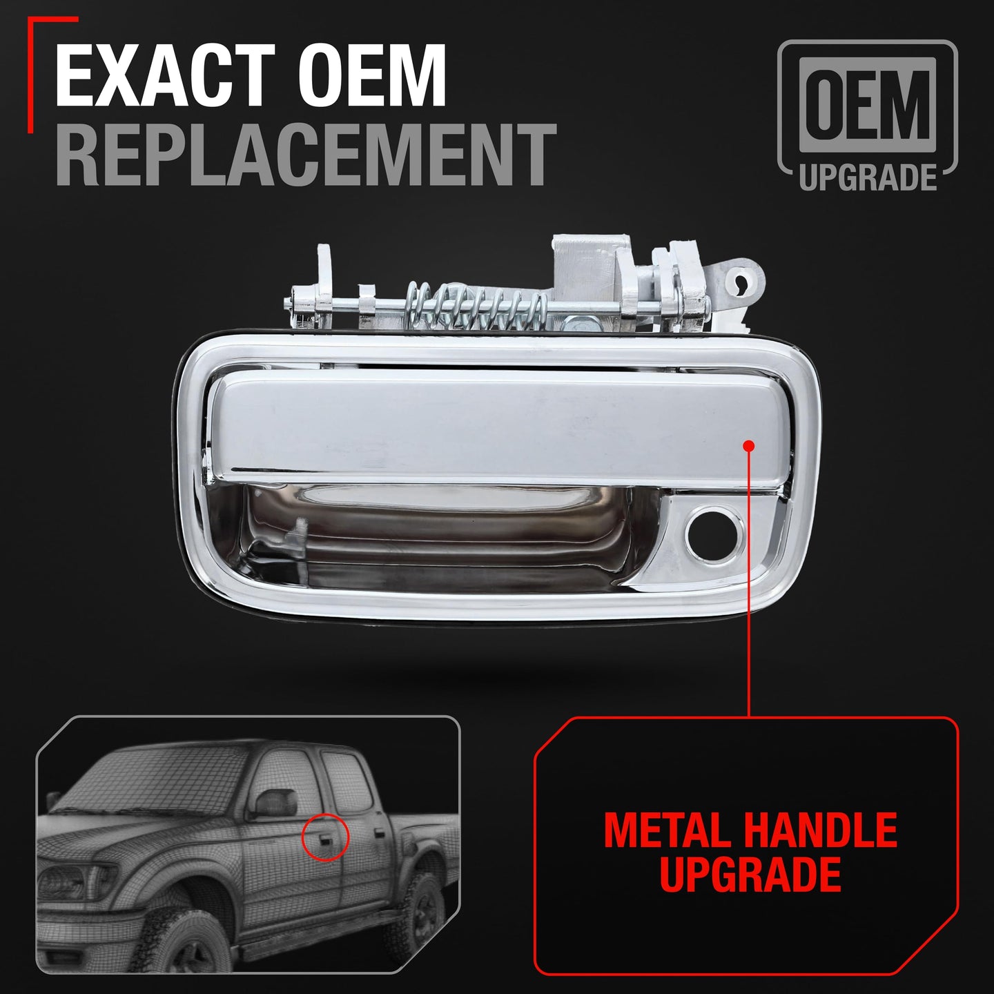 Toyota Tacoma Exterior Door Handle Upgraded Metal/Plastic, Front Left - All Chrome w/ Keyhole - Front Driver Side Handle