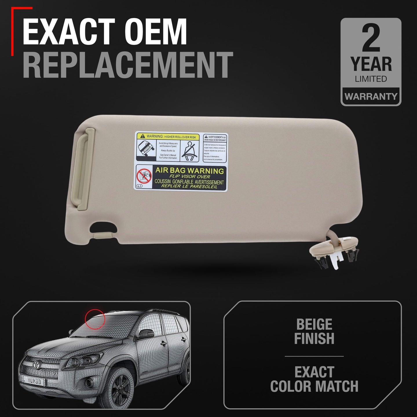 Toyota RAV4 Sun Visor - Right Passenger Side - Beige with Mirror - Beige,Passenger