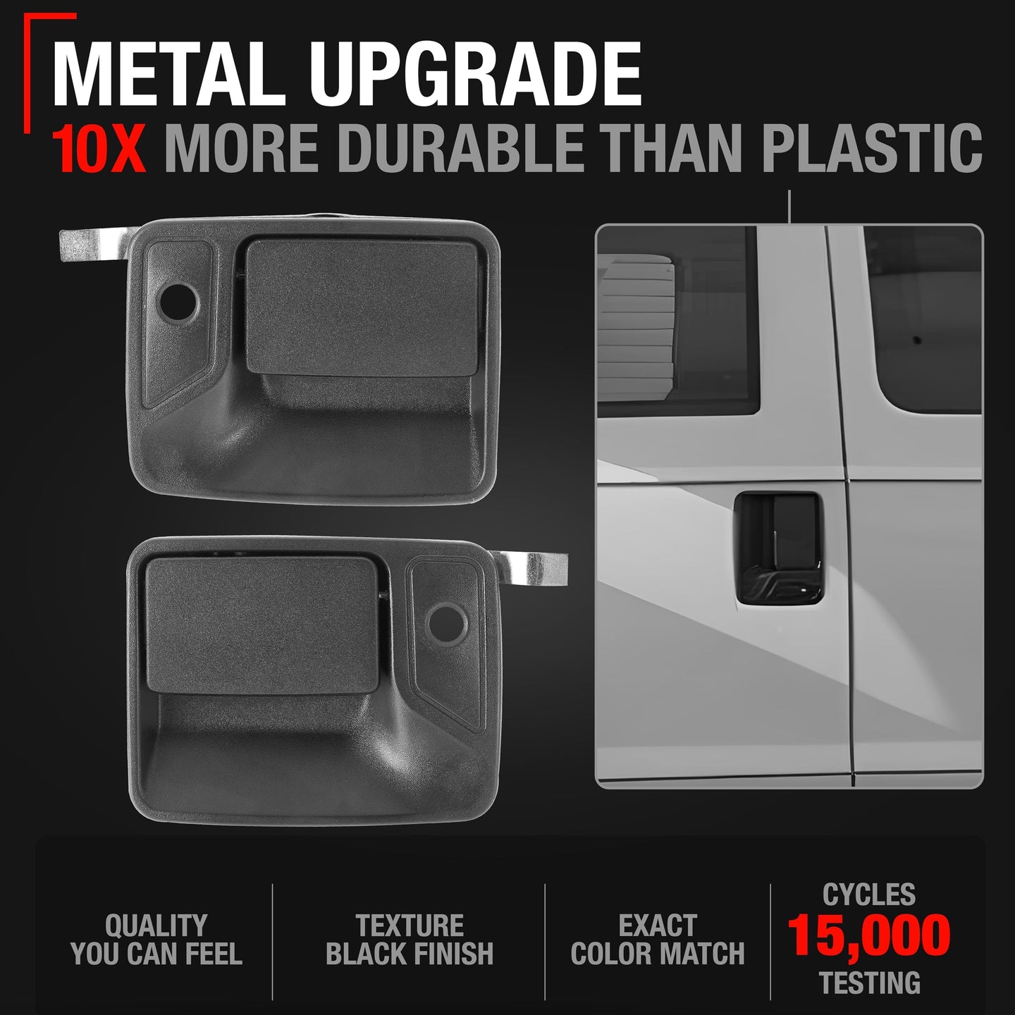 1999-2016 Ford F-Super Duty Exterior Front Driver and Passenger Door Handle Replacement - Upgraded Metal Textured Black - Front Left/Right Doors