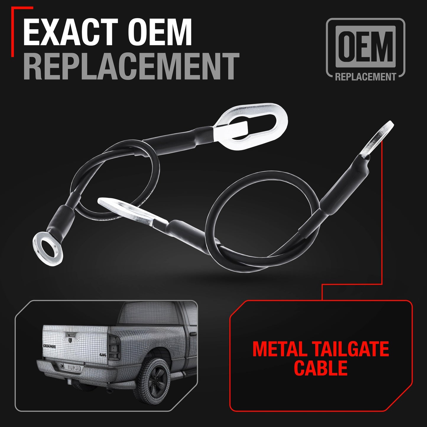 1994-2009 Dodge Ram Tailgate Support Cable Strap Set Rear Left and Right - Metal 18-1/8" Long