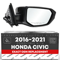 Honda Civic Side Mirror Replacement, Passenger Side - Power Adjust, Manual Fold, Convex Glass, Smooth Black Housing - Passenger Side Mirror