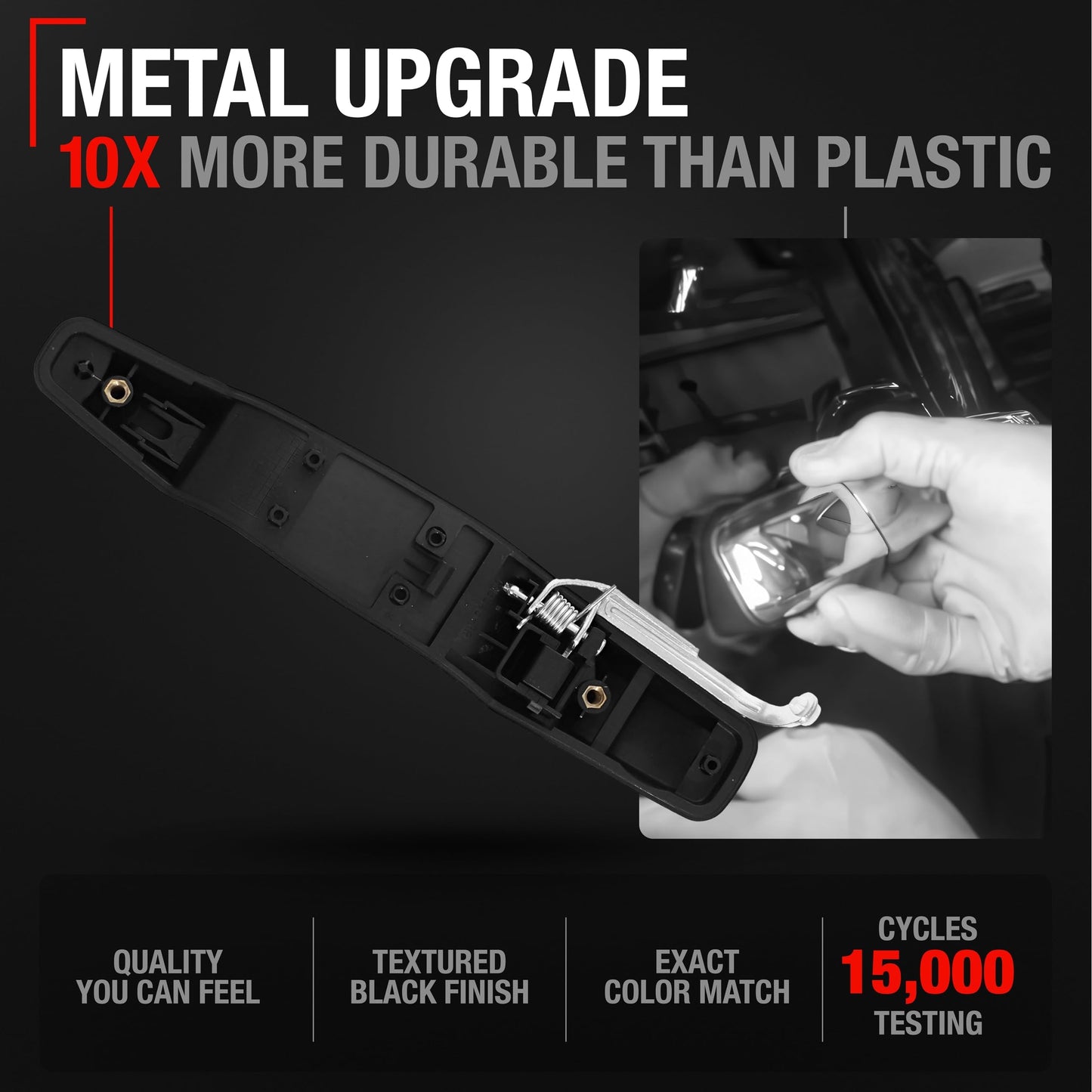 2007-2014 Chevrolet Silverado GMC Sierra 1500 2500 3500 Cadillac Escalade Exterior Rear Passenger Door Handle Upgraded Metal - Textured Black - Rear Passenger Side Handle