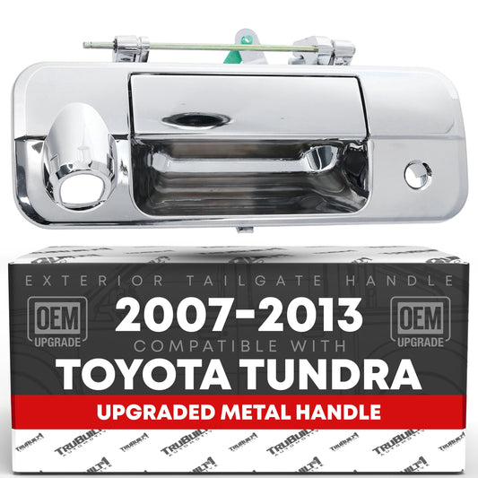 2007-2013 Toyota Tundra Tailgate Handle Latch Assembly, Upgraded Metal with Plastic Housing - Exterior Tailgate Assembly, All Chrome with Keyhole, Camera Hole
