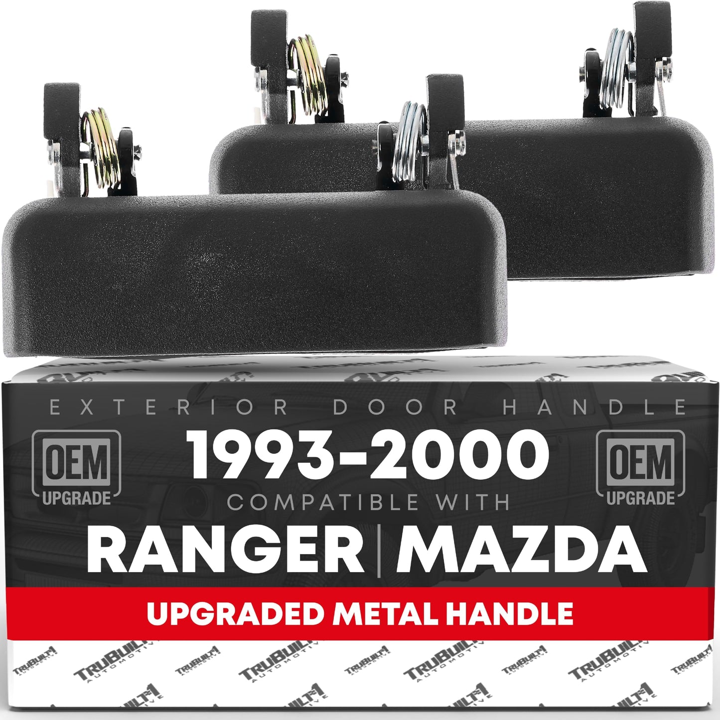 1993-2000 Ford Ranger Exterior Front Driver & Passenger Door Handle, Upgraded Metal - Textured Black - Front Left + Right - Metal