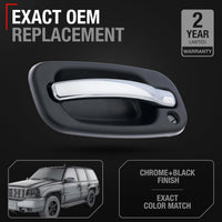Exterior Front Driver Door Handle - Compatible with 1999-2007 Chevrolet Avalanche Silverado Suburban Tahoe; GMC Sierra Yukon; Cadillac Escalade - Chrome and Black - OEM 15745149, 15034985, 80550 - Front Left Door Handle