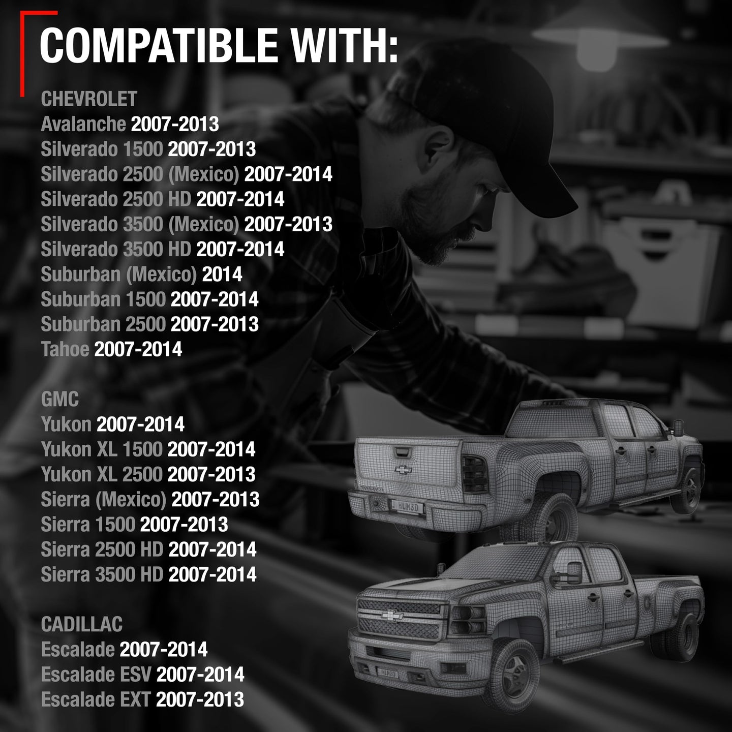 2007-2014 Chevrolet Silverado; 2007-2014 GMC Sierra 1500 2500 3500; Cadillac Escalade Exterior Front Passenger Door Handle, Upgraded Metal - Textured Black - Front Passenger Side Handle