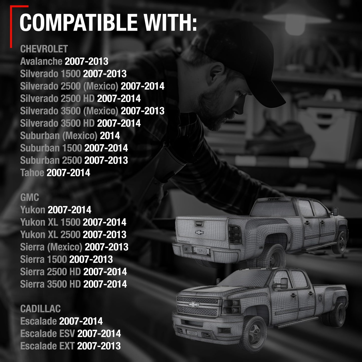 2007-2014 Chevrolet Silverado; 2007-2014 GMC Sierra 1500 2500 3500; Cadillac Escalade Exterior Front Passenger Door Handle, Upgraded Metal - Textured Black - Front Passenger Side Handle