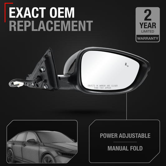 Honda Accord Side Mirror, Passenger Side - Heated, Turn Signal, Convex Glass, Smooth Black Finish - Passenger Side Mirror