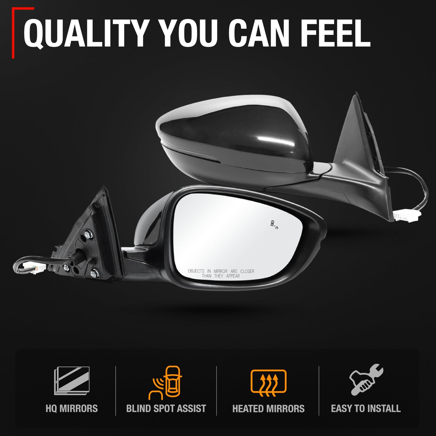 2018-2022 Honda Accord Passenger Side Mirror Replacement Powered Manual Fold Heated Turn Signal Convex Glass Smooth Black - Passenger Side Mirror