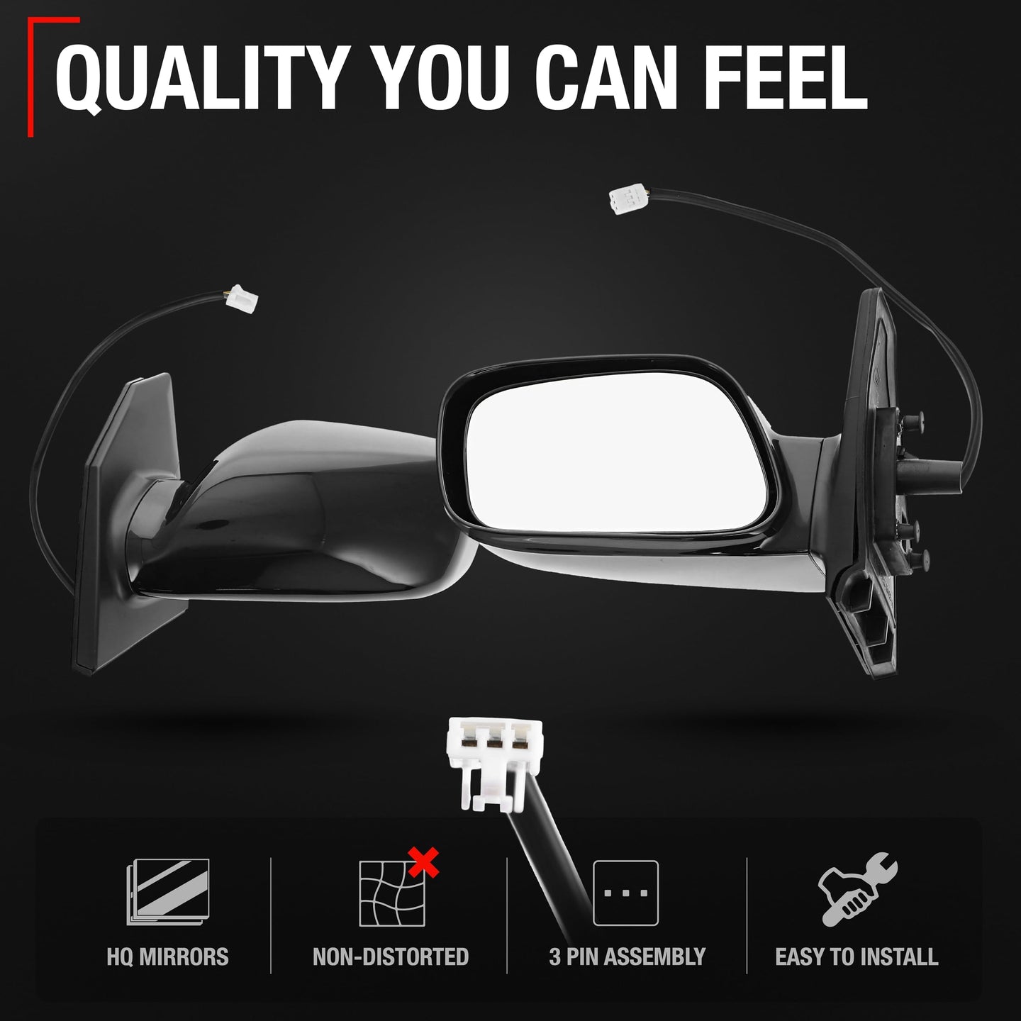 Driver Side Mirror Replacement - Compatible with 2003-2008 Toyota Corolla - Power Adjustment, Non-Foldable, Flat Glass with English Warning - Black, 3H3P - OEM 8794002380, TO1320178, TO1320179 - Driver Side Mirror