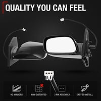 Driver Side Mirror Replacement - Compatible with 2003-2008 Toyota Corolla - Power Adjustment, Non-Foldable, Flat Glass with English Warning - Black, 3H3P - OEM 8794002380, TO1320178, TO1320179 - Driver Side Mirror