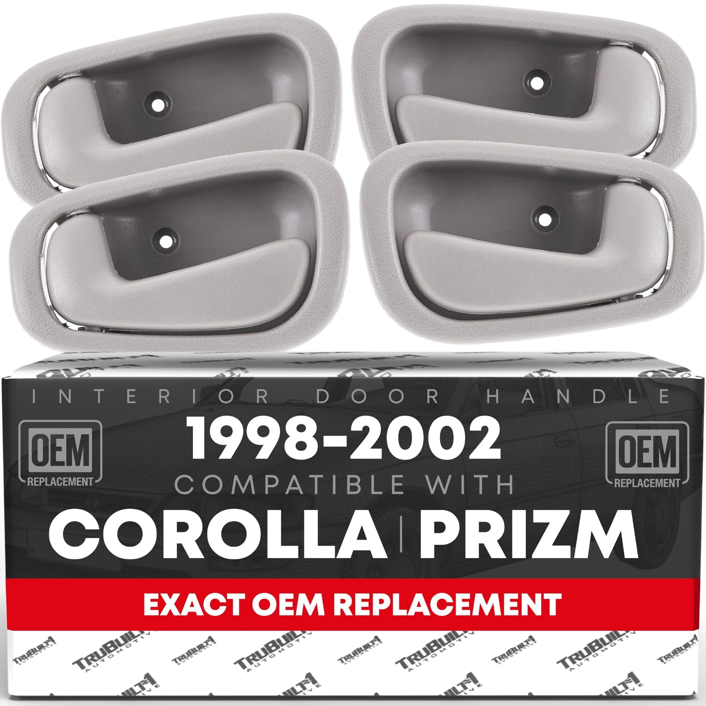 Interior Front/Rear Driver & Passenger Door Handle 4-Piece Set - Compatible with 1998-2002 Toyota - Light Gray (Charcoal) - Plastic - OEM 69206-02050-GRAY, 69205-02050-GRAY - 4-Piece Set - Light Gray