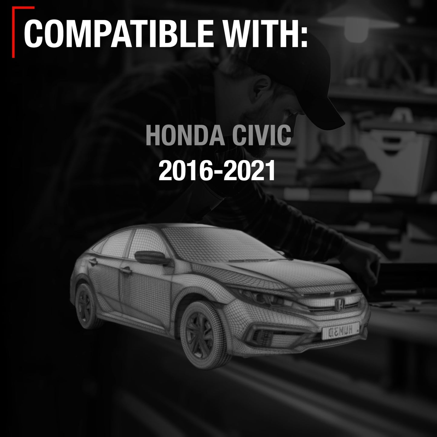 2016-2021 Honda Civic Passenger Side Mirror Replacement Powered Manual Fold Convex Glass Smooth Black - Passenger Side Mirror