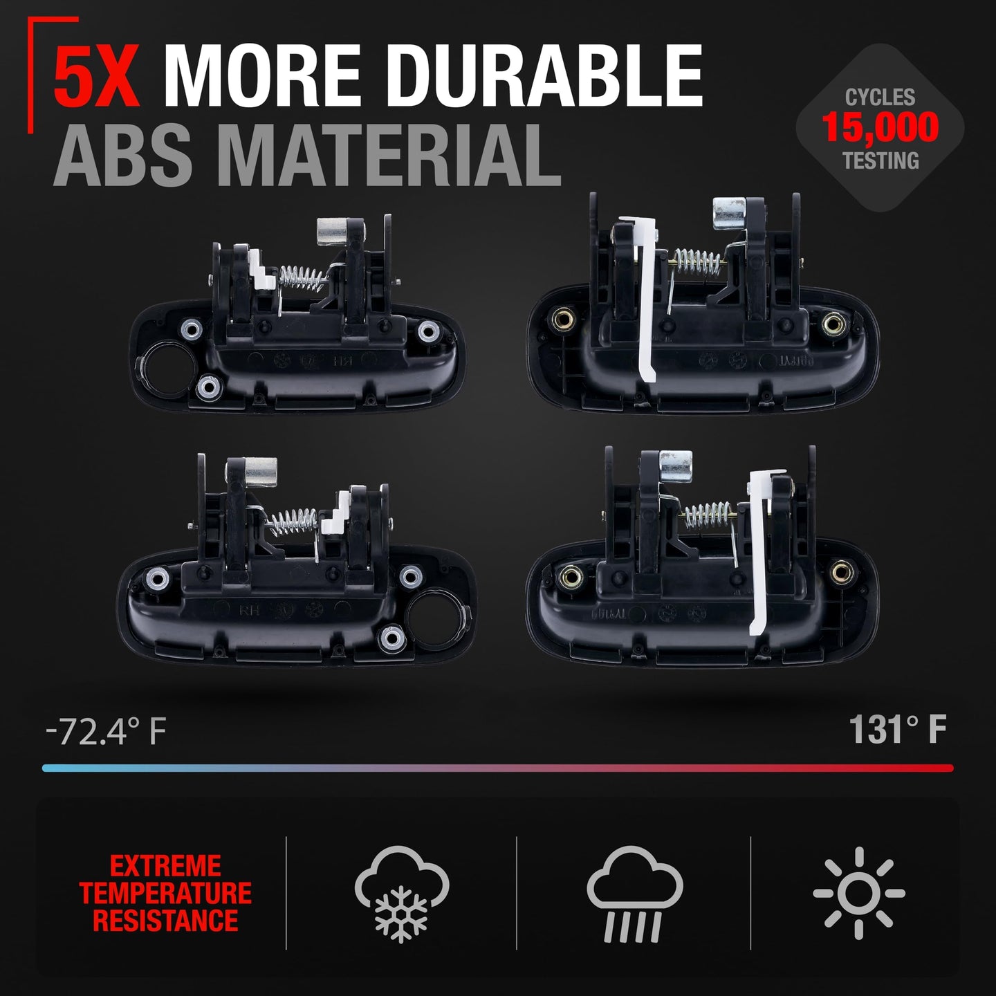 Exterior Front or Rear Driver and Passenger Door Handle 4-Piece Set - Compatible with 1998-2002 Toyota Corolla - Textured Black - OEM 69220-02030, 69210-02030, 69240-02030, 69230-0203 - Exterior Door - 4-Set