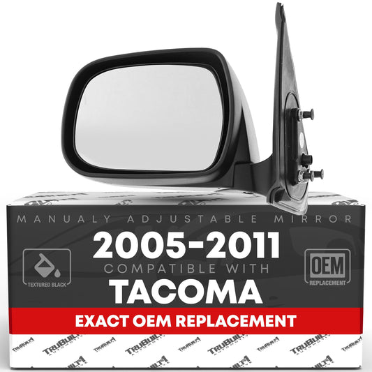 Toyota Tacoma Driver Side Mirror - Manual Adjustment - Manual Folding - English Warning - Black - Driver Side Mirror