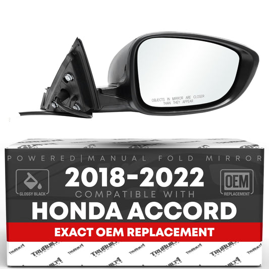 Honda Accord Passenger Mirror - Convex Glass, Smooth Black, Power Adjust, Manual Fold, Direct Fit Replacement - Passenger Side Mirror