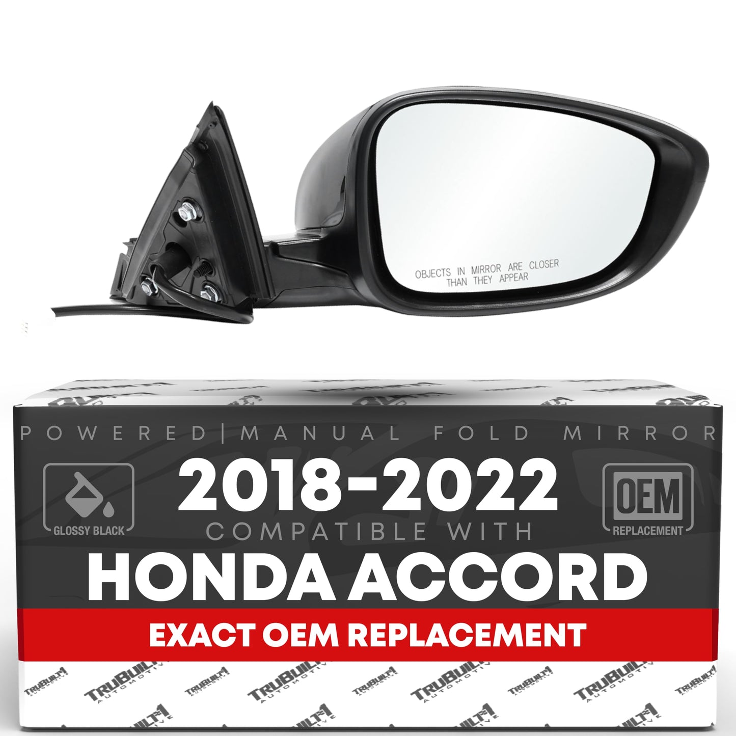 2018-2022 Honda Accord Passenger Side Mirror Replacement Powered Manual Fold Convex Glass Smooth Black - Passenger Side Mirror