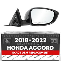 2018-2022 Honda Accord Passenger Side Mirror Replacement Powered Manual Fold Convex Glass Smooth Black - Passenger Side Mirror