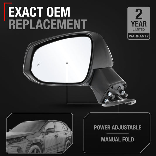 Toyota RAV4 Mirror Replacement, Driver Side - Heated, Power Adjust, Turn Signal, Flat Glass, Smooth Black - Driver Side Mirror