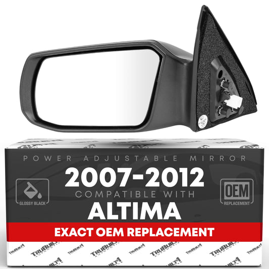 Nissan Altima Driver Side Mirror - Smooth Black, Power Adjust, Flat Glass, Non-Foldable Replacement - Driver Side Mirror