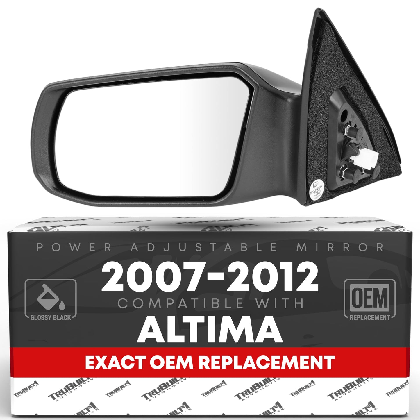 2007-2012 Nissan Altima Sedan Driver Side Mirror Replacement Powered Adjustment Non-Foldable Flat Glass Smooth Black - Driver Side Mirror