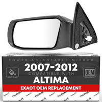 2007-2012 Nissan Altima Sedan Driver Side Mirror Replacement Powered Adjustment Non-Foldable Flat Glass Smooth Black - Driver Side Mirror
