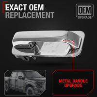2015-2020 Ford F-150 Exterior Rear Driver Door Handle, Upgraded Metal - All Chrome - Rear Driver Side Handle