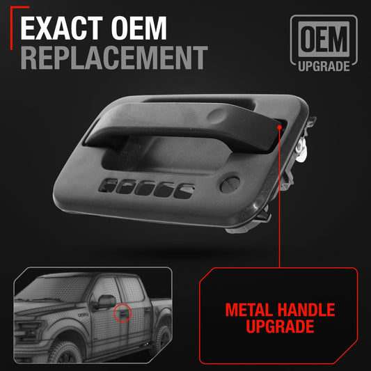 2009-2014 Ford F-150 Lobo Lincoln Mark LT Exterior Front Driver Door Handle, Upgraded Metal - Textured Black with Keyhole - Front Driver Side Handle w/ Keypad