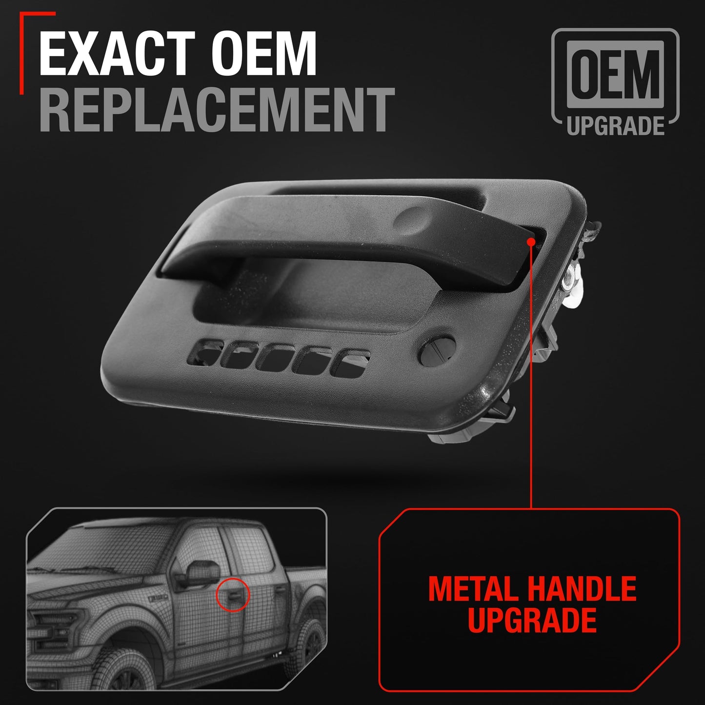 2009-2014 Ford F-150 Lobo Lincoln Mark LT Exterior Front Driver Door Handle, Upgraded Metal - Textured Black with Keyhole - Front Driver Side Handle w/ Keypad