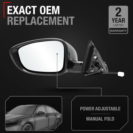 Honda Accord Mirror Replacement, Driver Side - Power Adjust, Flat Glass, Manual Fold, Smooth Black Design - Driver Side Mirror