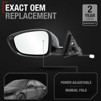 2018-2022 Honda Accord Driver Side Mirror Replacement Powered Manual Fold Flat Glass Smooth Black - Driver Side Mirror