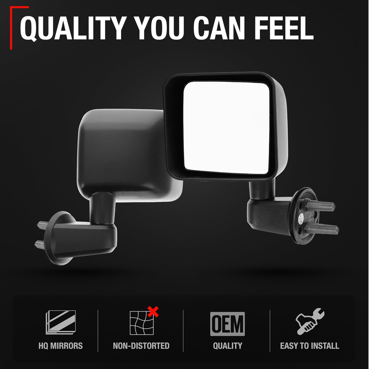 2007-2013 Jeep Wrangler Driver Side Mirror Replacement - Manual Folding Flat Glass Textured Black Cover - Driver Side Mirror