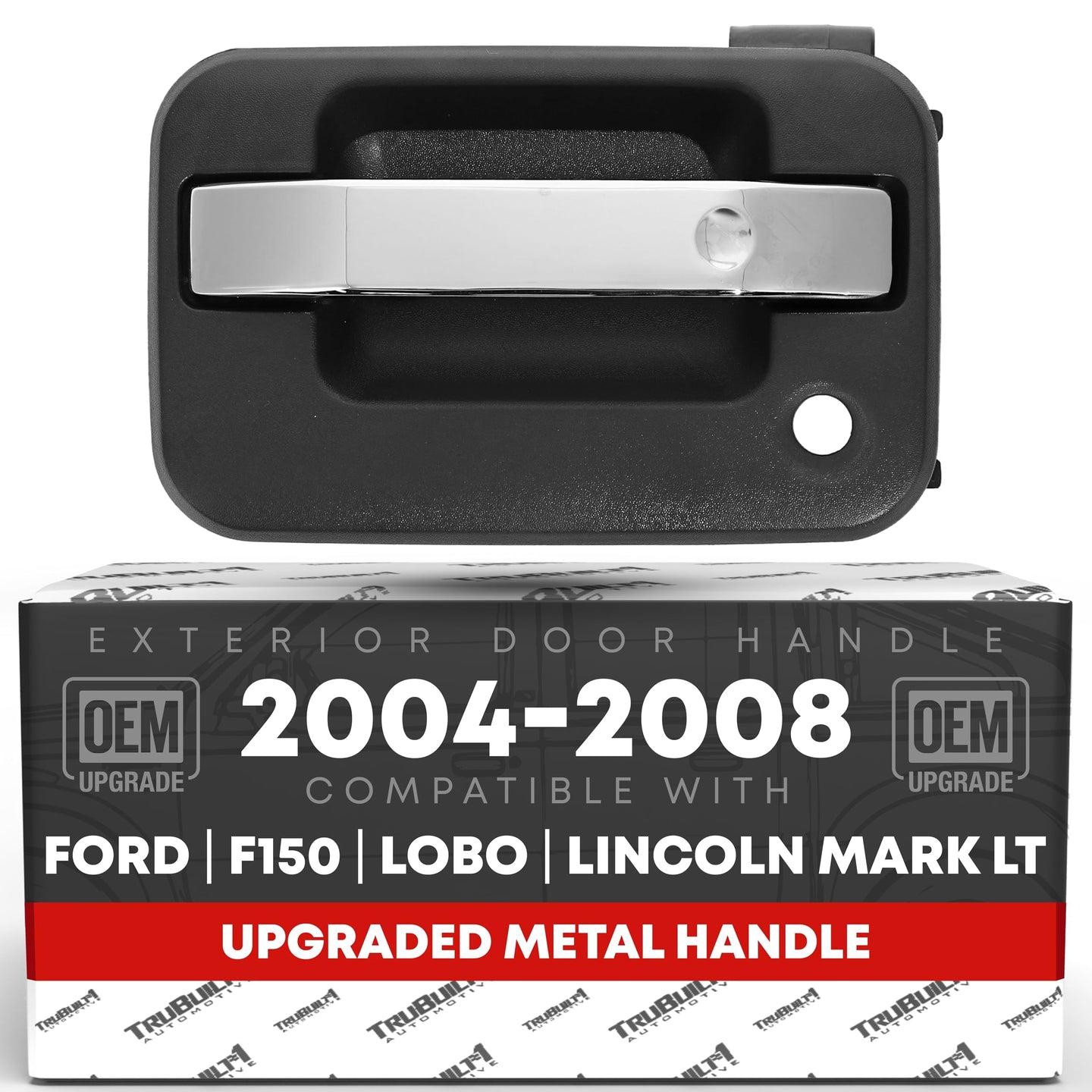 2004-2014 Ford F-150 Lobo Lincoln Mark LT Exterior Front Driver Door Handle, Upgraded Metal - Chrome and Black with Keyhole - Front Driver Handle