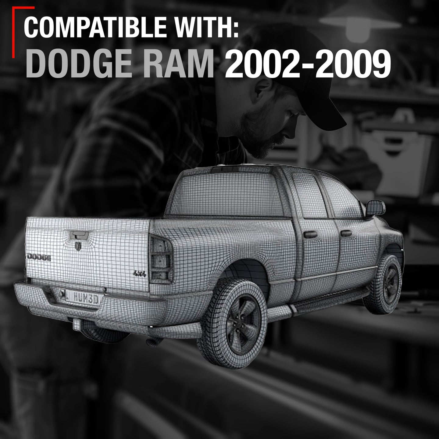 2002-2009 Dodge Ram Tailgate Handle Assembly Replacement, Upgraded Metal - Liftgate Latch Handle Replacement - Textured Black Body, Plastic Housing - Texture Tailgate Handle