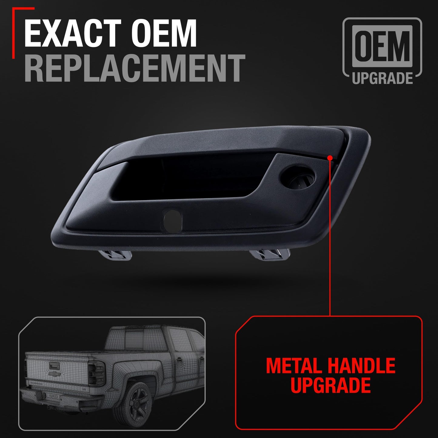 Chevrolet Silverado GMC Sierra Tailgate Handle - Upgraded Metal - Textured with Keyhole & Camera Hole - Black Metal Tailgate