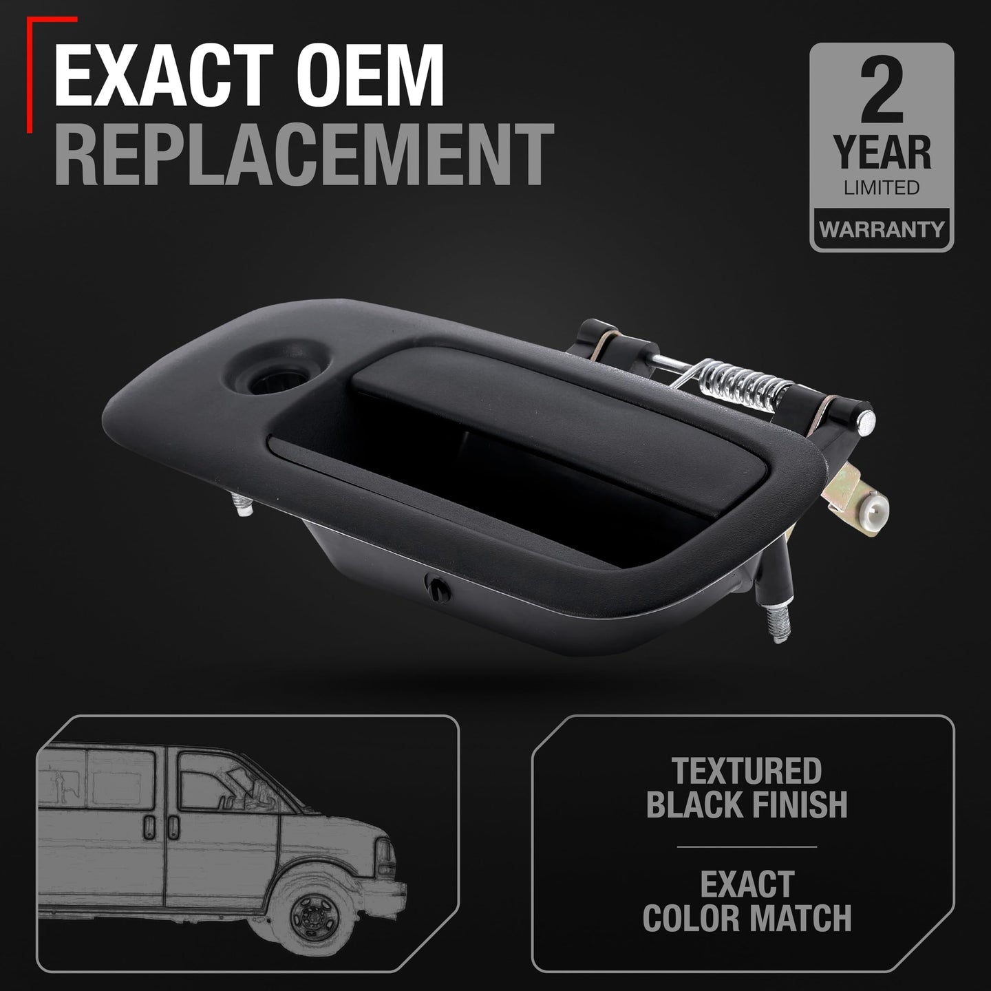 Exterior Rear Passenger Sliding Door Handle - Compatible with 2010-2014 Chevrolet Express 1500, 10-18 Express 2500, 10-18 Express 2500 - Textured Black, W/ Keyhole - OEM 23356069, 25989401, 84084710 - Right Side Sliding Door Handle