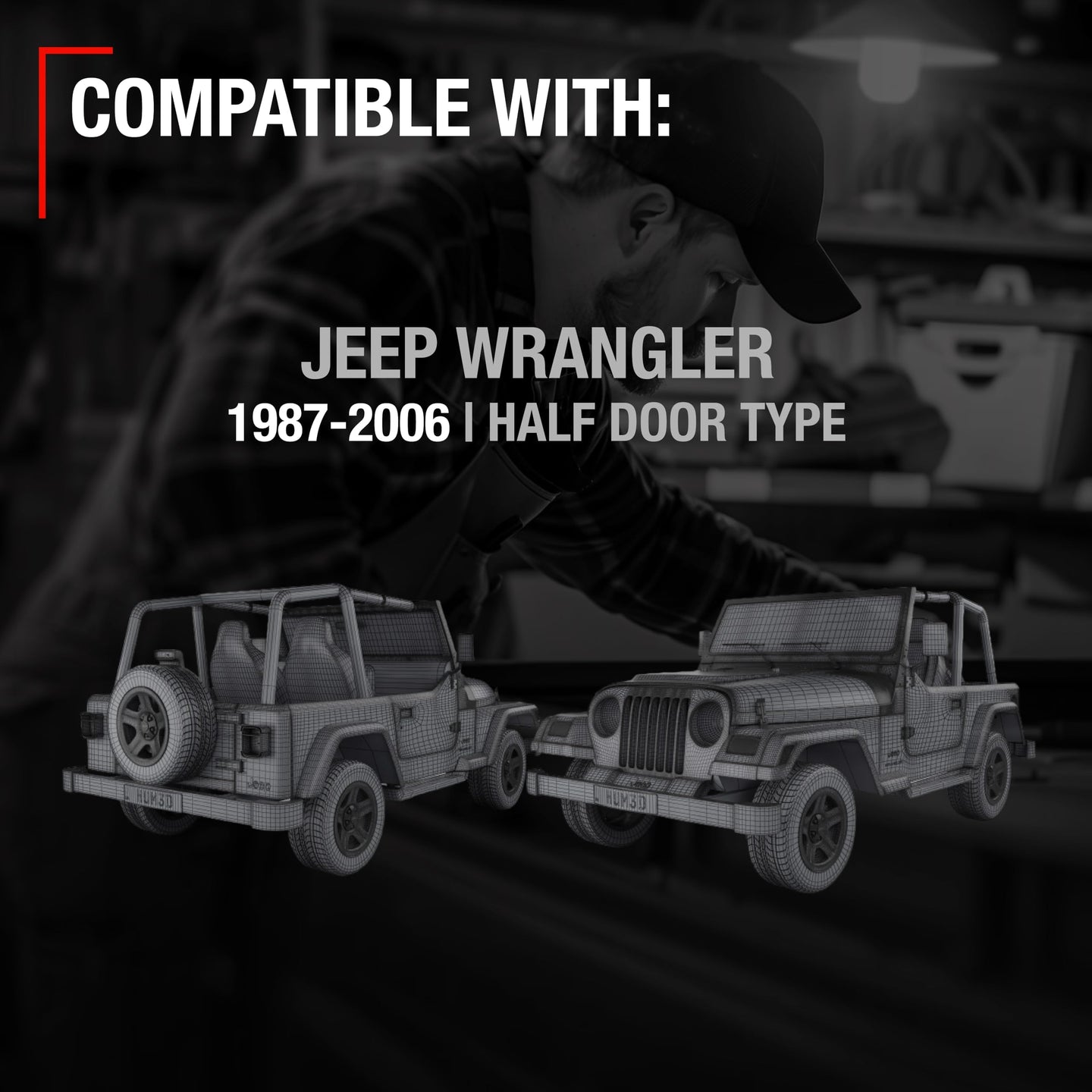 1987-2006 Jeep Wrangler Half Door Exterior Front Driver and Passenger Door Handle Set - Upgraded Metal Smooth Black - Front Driver + Passenger Door Handle